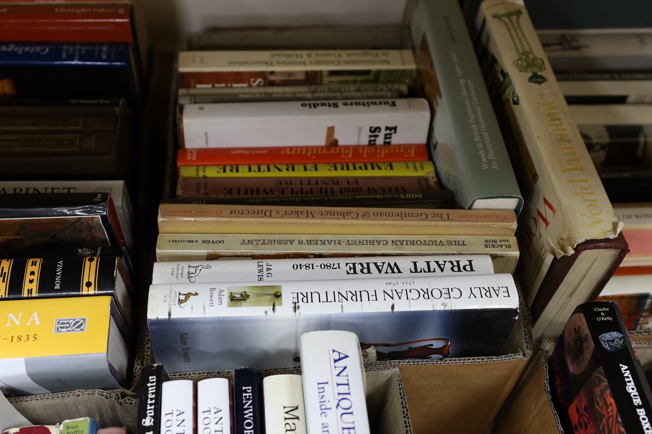 A large quantity of works on antique, and later, furniture reference books, to include Howard, Maurice - The Early Tudor Country House, George Phillip, 1987; Riley, Noël - Penwork, Oblong, 2008; Beard, Geoffrey - The Nat